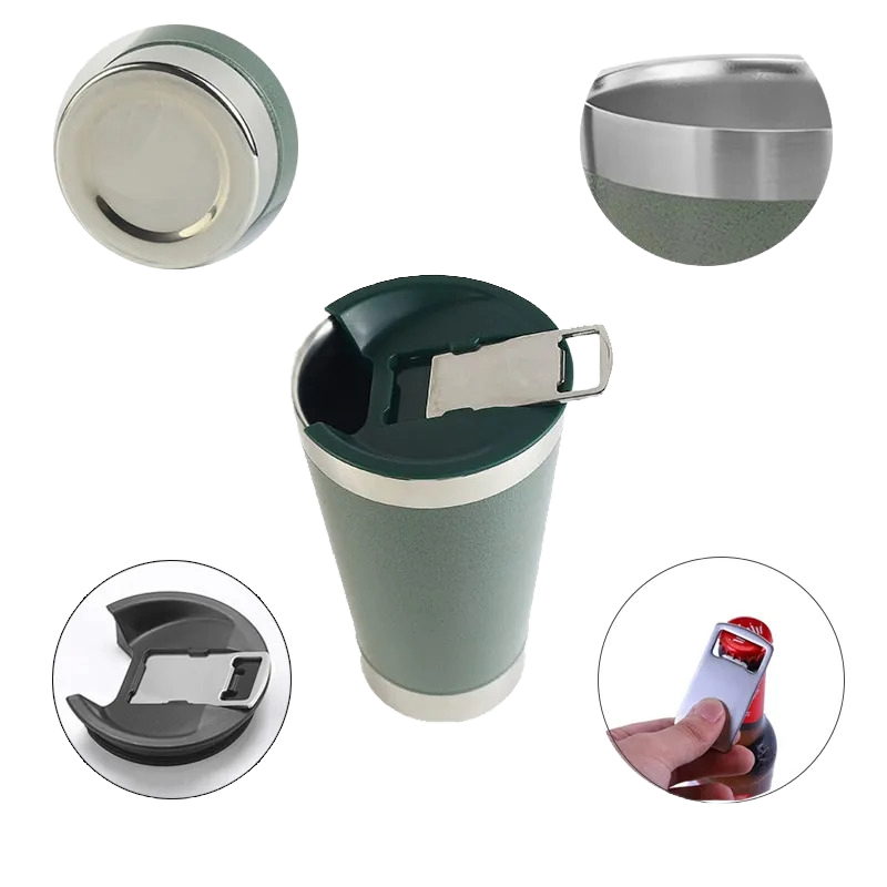 Fire Island Lighthouse Bridge 16 oz Double Walled Stainless Steel Beer Pint with Bottle Opener Built in Blue