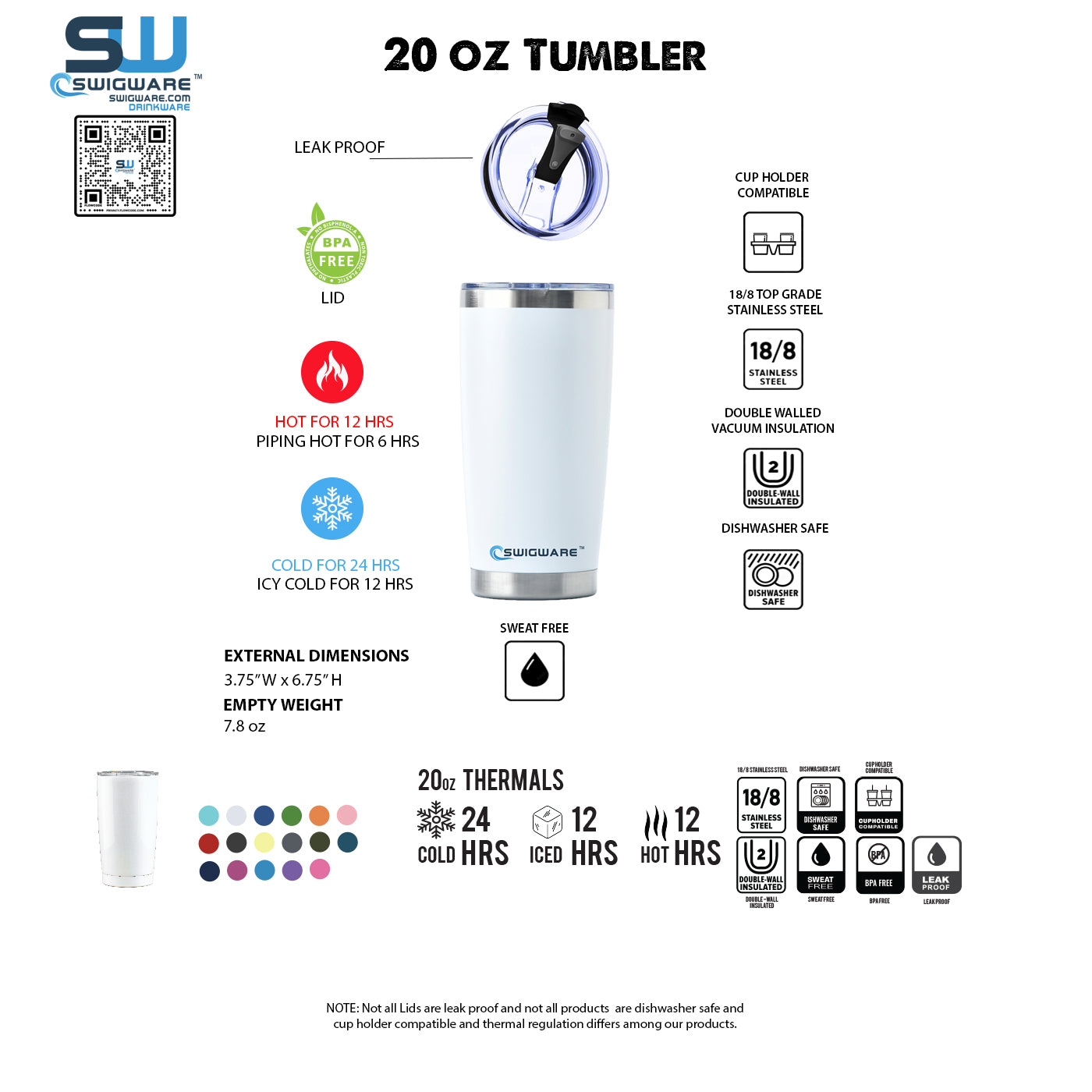 20 Oz Swigware Hot/Cold Tumbler Keeps Drink Cold or Hot Stainless Steel