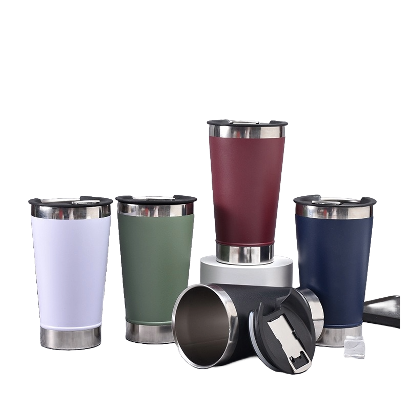 16 oz Double Walled Stainless Steel Beer Pint with Bottle Opener Built in