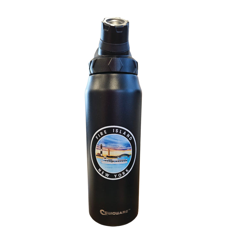 Fire Island NY 950 ml Large Capacity Stainless Steel Vacuum Cup, Portable Handle, Sports Water Bottle Black