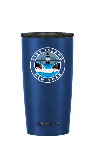 Fire Island NY Stainless Steel Tumbler White Blue & Black 20 oz Vacuum Insulated Hot Cold