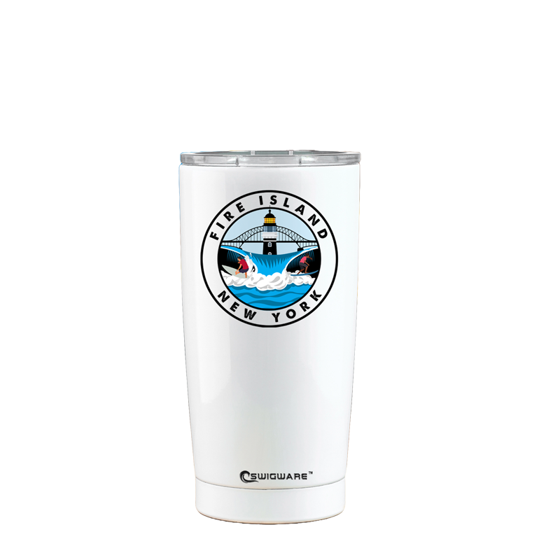 Fire Island NY Stainless Steel Tumbler White 20 oz Surfing