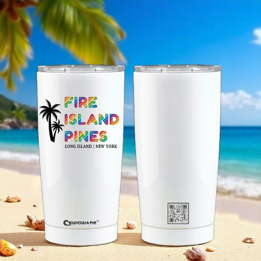 Fire Island PinesNew York White 20 oz Stainless Steel Tumbler, Keep Cold, Hot, Fits Cup Holder Boating Beach