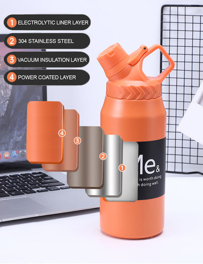 950 ml Large Capacity Stainless Steel Vacuum Cup, Portable Handle, Sports Water Bottle