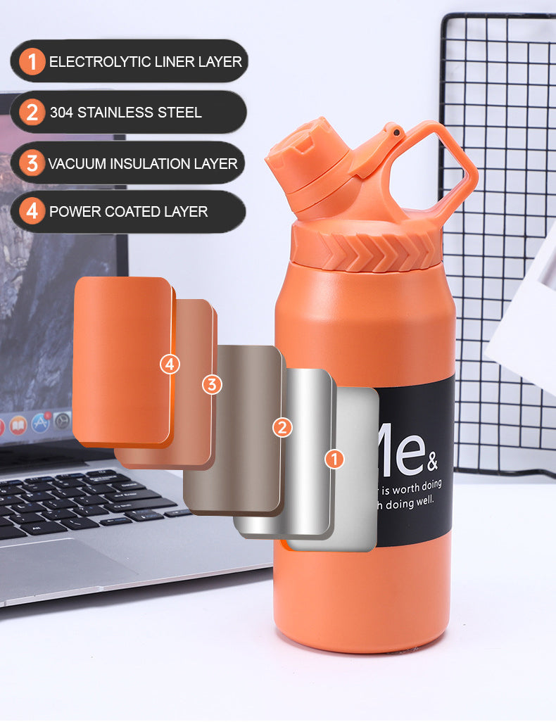 950 ml Large Capacity Stainless Steel Vacuum Cup, Portable Handle, Sports Water Bottle