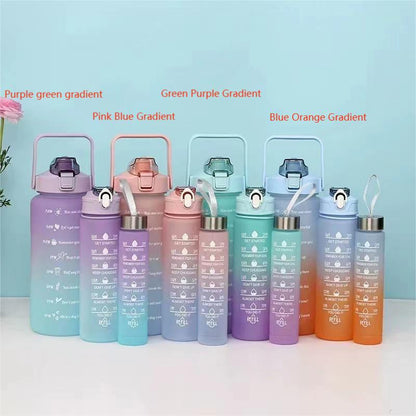 Motivational Sport Water Bottles Gradient Frosted Water Cup 3 in 1 Sets Straw