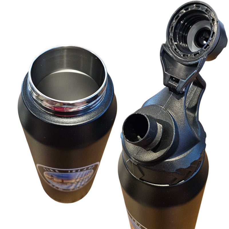 Fire Island NY 950 ml Large Capacity Stainless Steel Vacuum Cup, Portable Handle, Sports Water Bottle Black