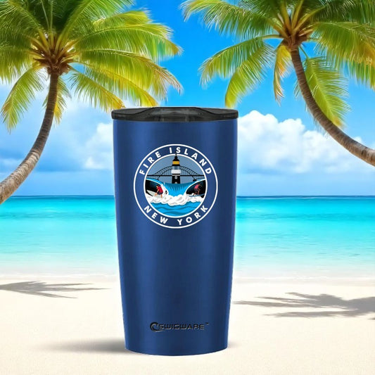 Fire Island NY Stainless Steel Tumbler Blue 20 oz Surfing
