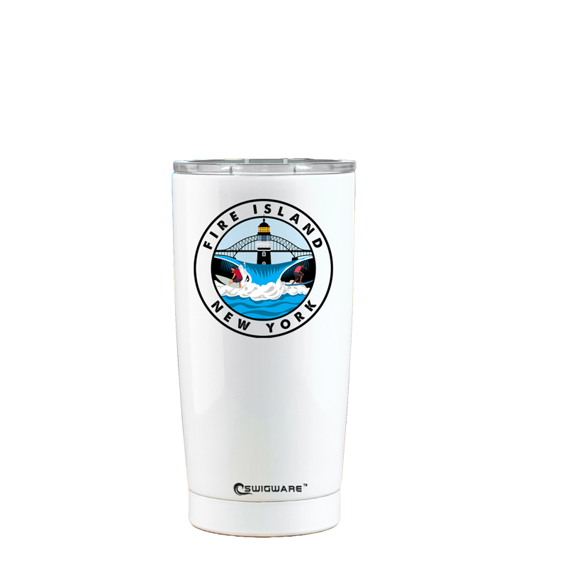 Fire Island NY Stainless Steel Tumbler White 20 oz Surfing