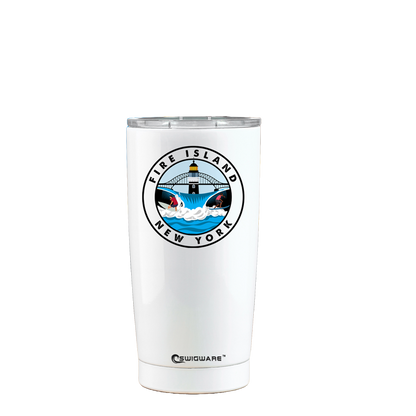 Fire Island NY Stainless Steel Tumbler White 20 oz Surfing