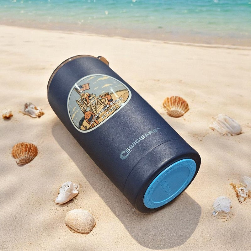 Atlantique Beach Fire Island Life Guard Stand 2008  20 oz Stainless Steel Tumbler Blue Keeps Hot Keep Cold