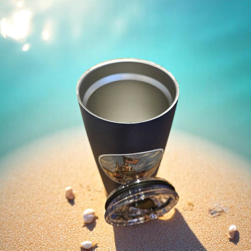 Atlantique Beach Fire Island Life Guard Stand 2008  20 oz Stainless Steel Tumbler Blue Keeps Hot Keep Cold