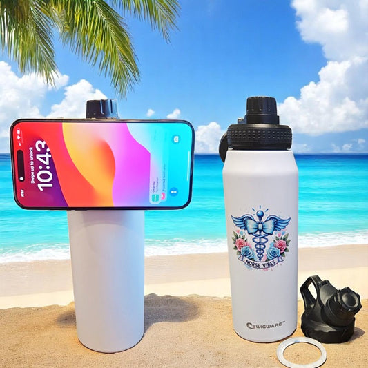 Magnetic Lid RN Nurse Vibes 950 ml Large Capacity Stainless Steel Vacuum Cup, Portable Handle, Sports Water Bottle White
